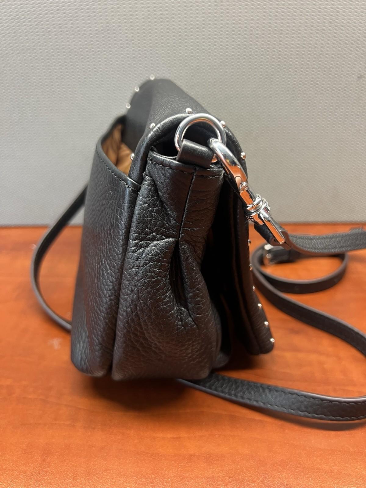 Aimee Kestenberg Crossbody Black Soft Lamb Leather Foldover Studded Double Zip