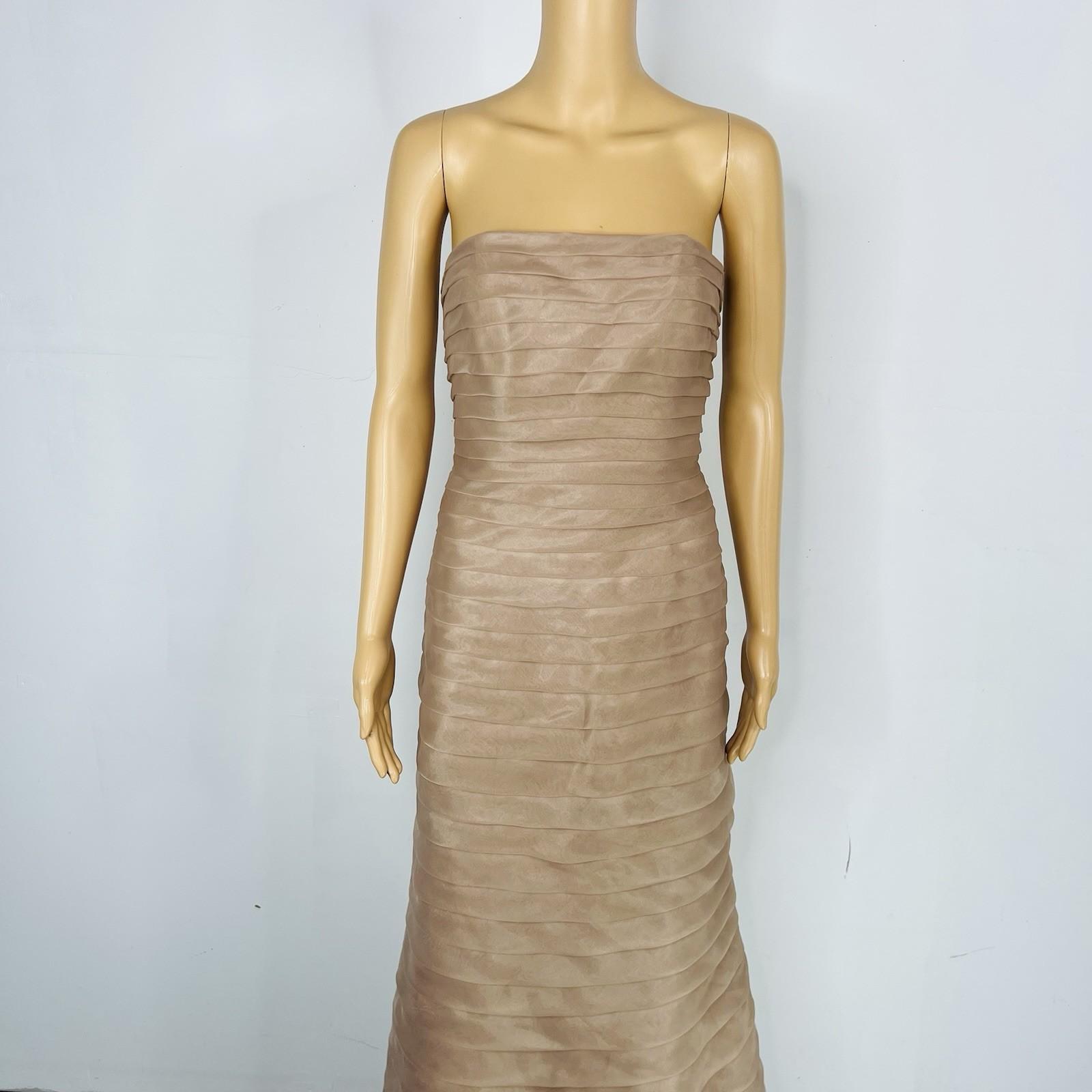 Pinky & Me Women Formal Gown Light Brown Maxi Dress Size 8 Tiered Flared