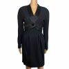 Guy Laroche Vintage 70s Dress Size 36 Wool Tuxedo Black Evening Sheath V Neck