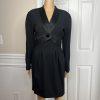 Guy Laroche Vintage 70s Dress Size 36 Wool Tuxedo Black Evening Sheath V Neck