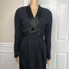 Guy Laroche Vintage 70s Dress Size 36 Wool Tuxedo Black Evening Sheath V Neck