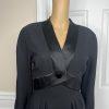 Guy Laroche Vintage 70s Dress Size 36 Wool Tuxedo Black Evening Sheath V Neck