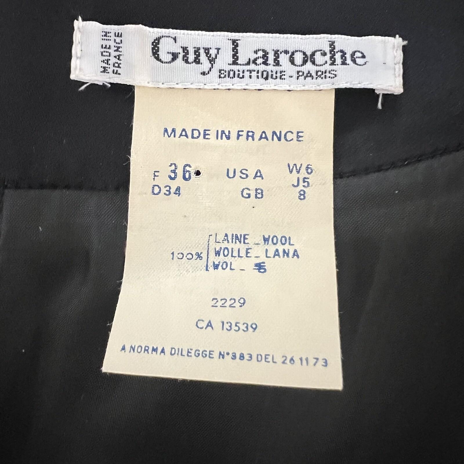 Guy Laroche Vintage 70s Dress Size 36 Wool Tuxedo Black Evening Sheath V Neck