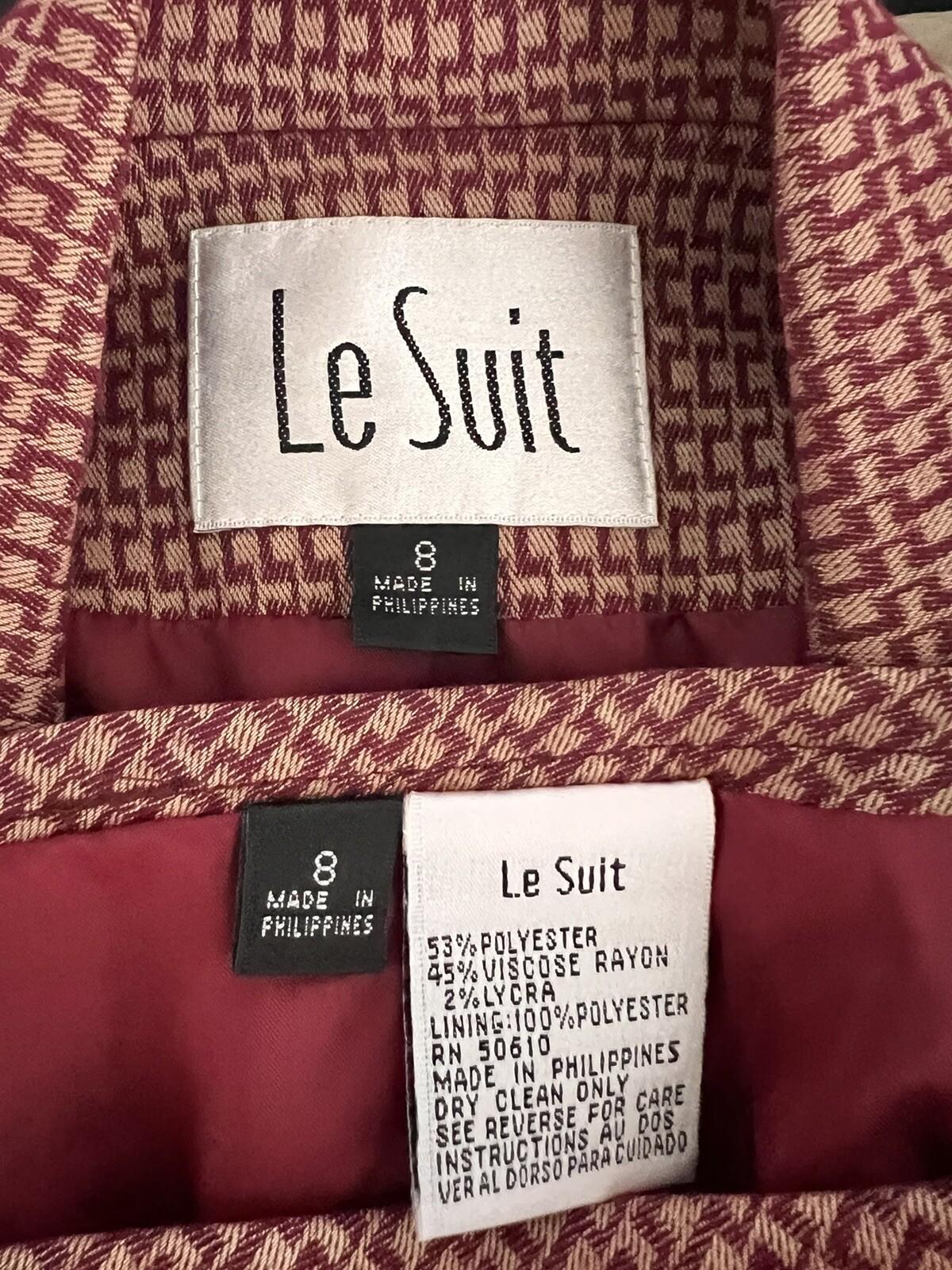 LE SUIT 2PC Burgundy Viscose Polyester Blend Lined Cocktail Skirt Suit Size 8