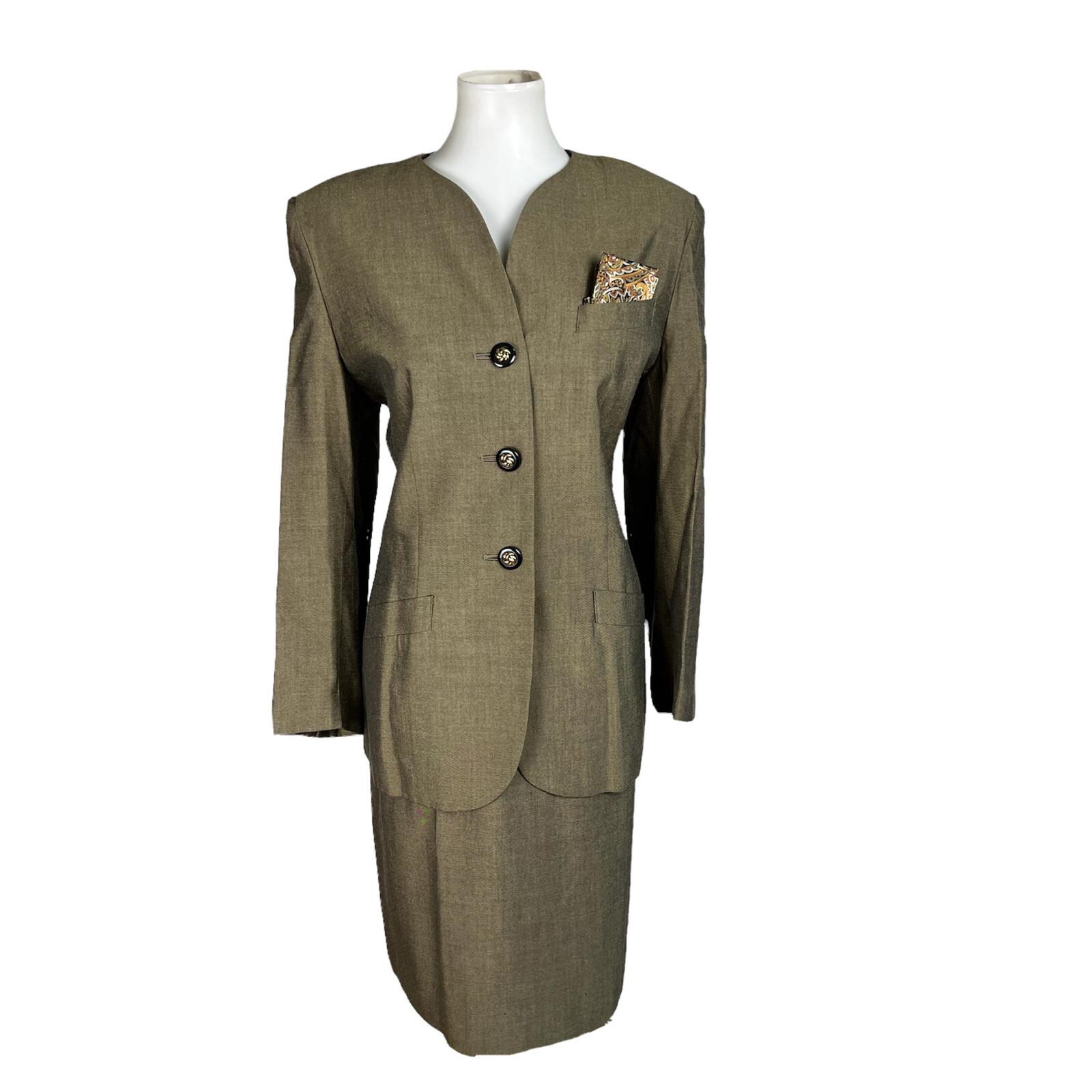 KASPER Vintage Women 2PC Pickle Rayon Lined Collarless Skirt Suit Size 12P