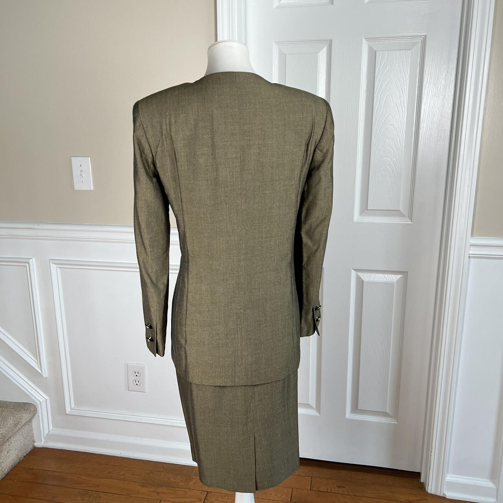 KASPER Vintage Women 2PC Pickle Rayon Lined Collarless Skirt Suit Size 12P