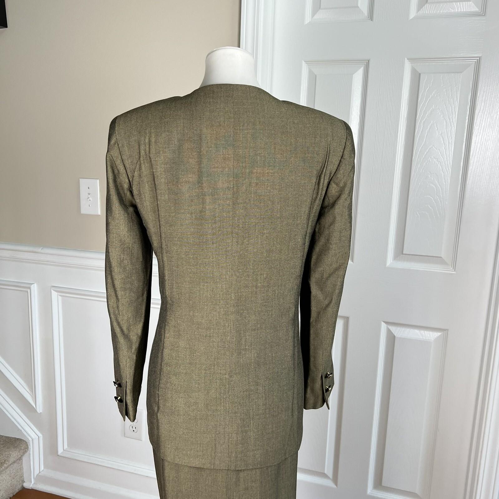 KASPER Vintage Women 2PC Pickle Rayon Lined Collarless Skirt Suit Size 12P