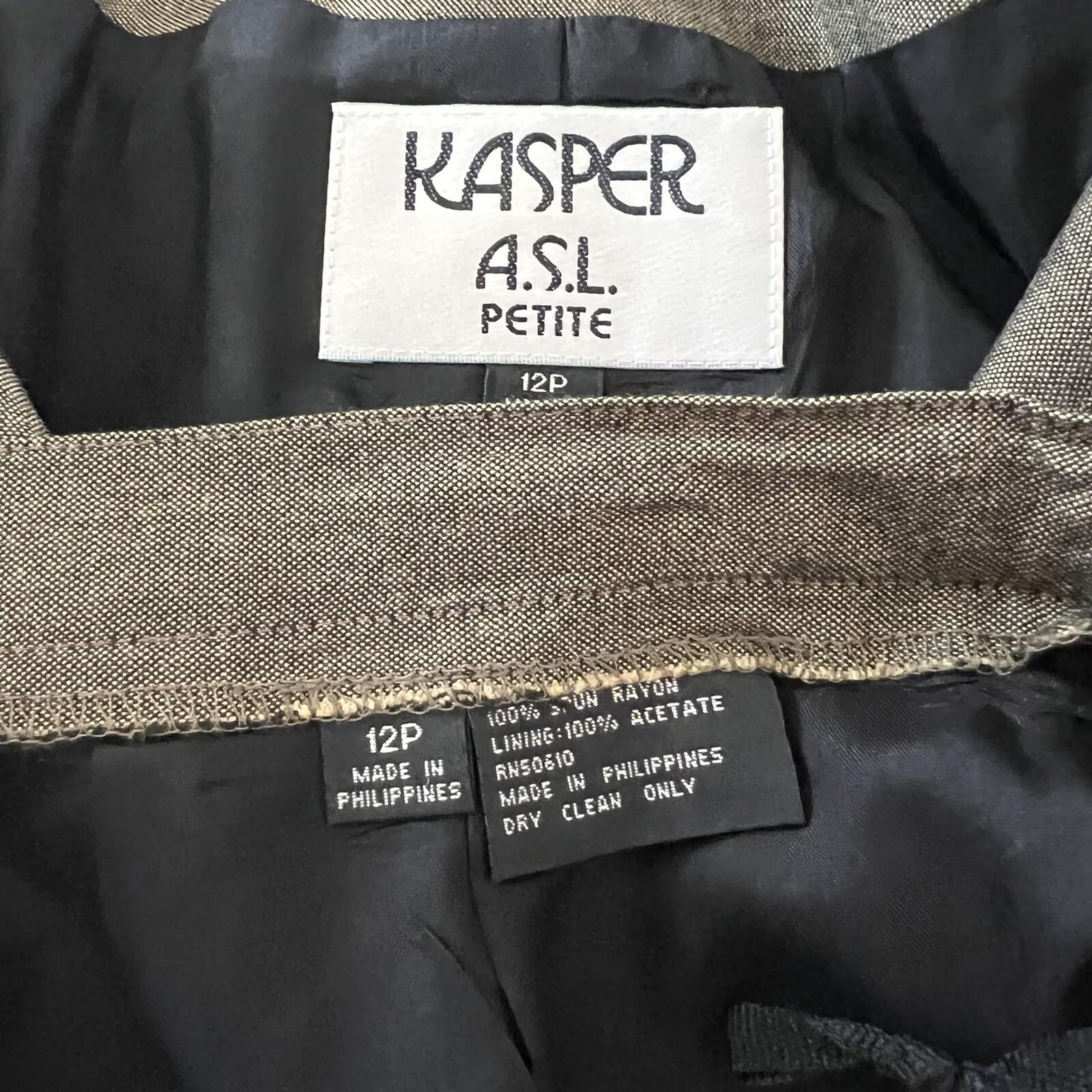 KASPER Vintage Women 2PC Pickle Rayon Lined Collarless Skirt Suit Size 12P