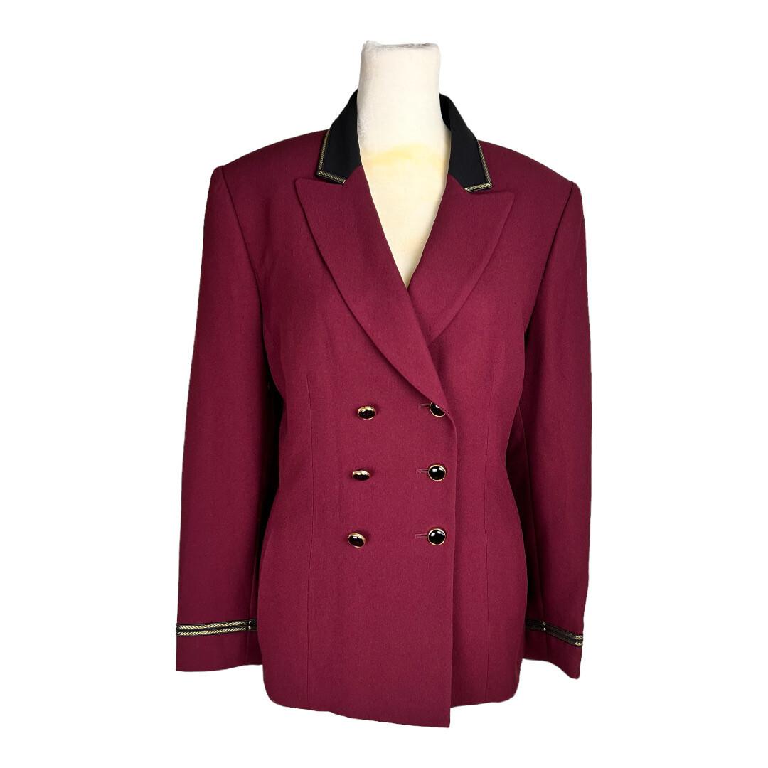 KASPER ASL Burgundy Polyester Acetate Double Breasted Peak Collar Blazer SZ 12P