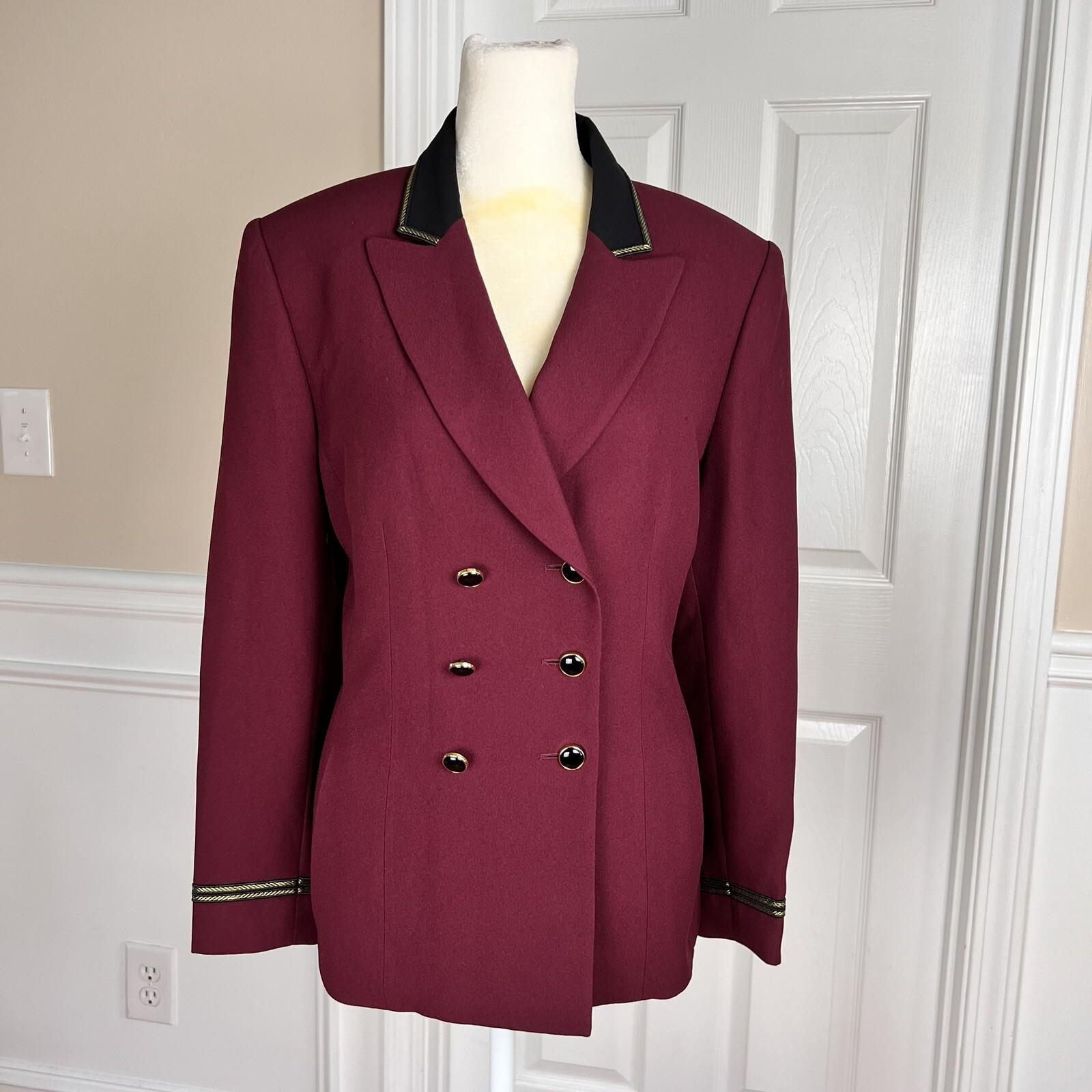 KASPER ASL Burgundy Polyester Acetate Double Breasted Peak Collar Blazer SZ 12P