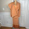 GMI Polyester Skirt Suit Pant 14 Faded Tangerine Ruffle Shawl Collar 3PC New