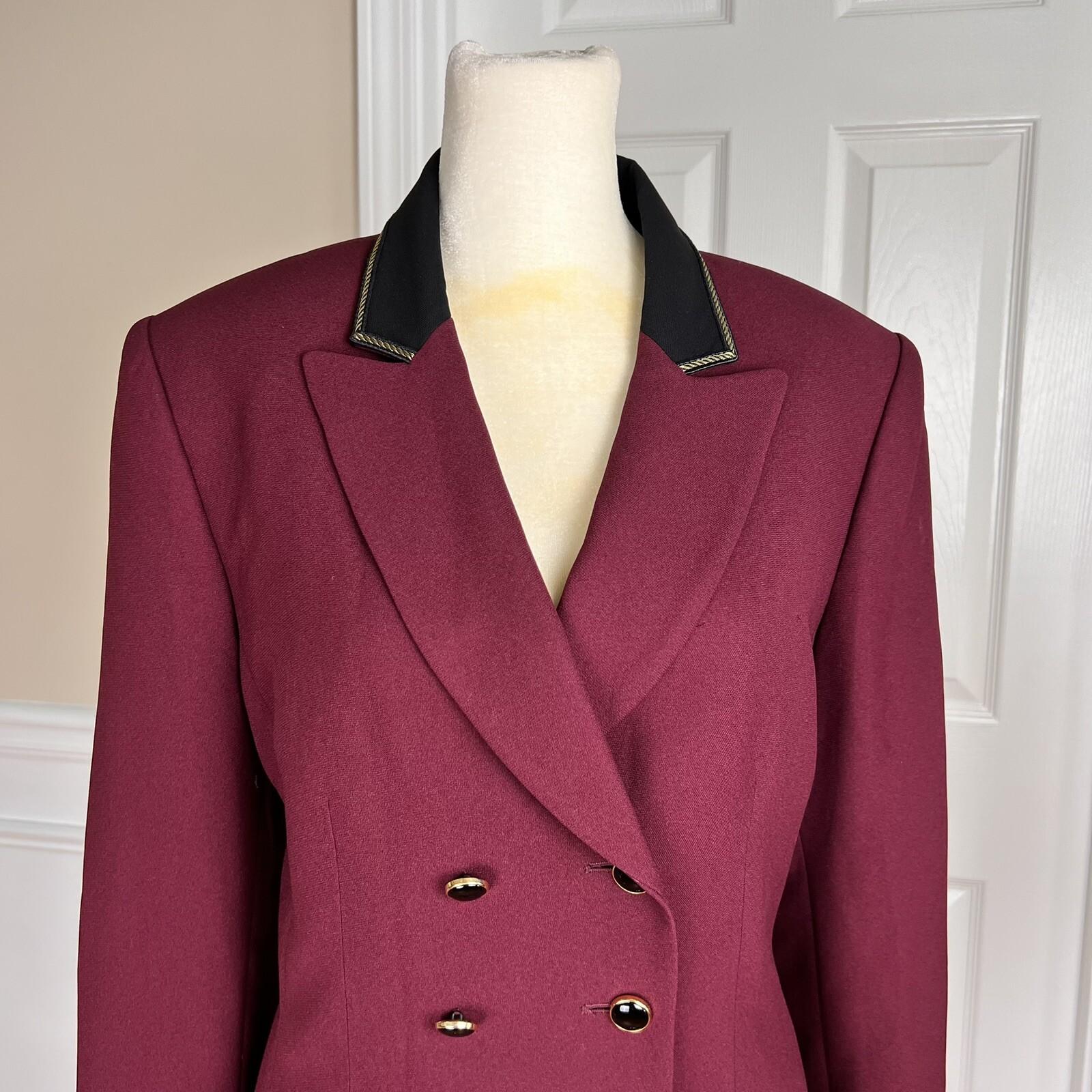 KASPER ASL Burgundy Polyester Acetate Double Breasted Peak Collar Blazer SZ 12P