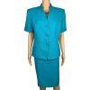 Le Suit Women Polyester Skirt Suit Size 14 Teal Short Sleeve Lined Career 2PC