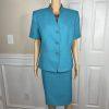 Le Suit Women Polyester Skirt Suit Size 14 Teal Short Sleeve Lined Career 2PC