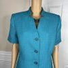 Le Suit Women Polyester Skirt Suit Size 14 Teal Short Sleeve Lined Career 2PC