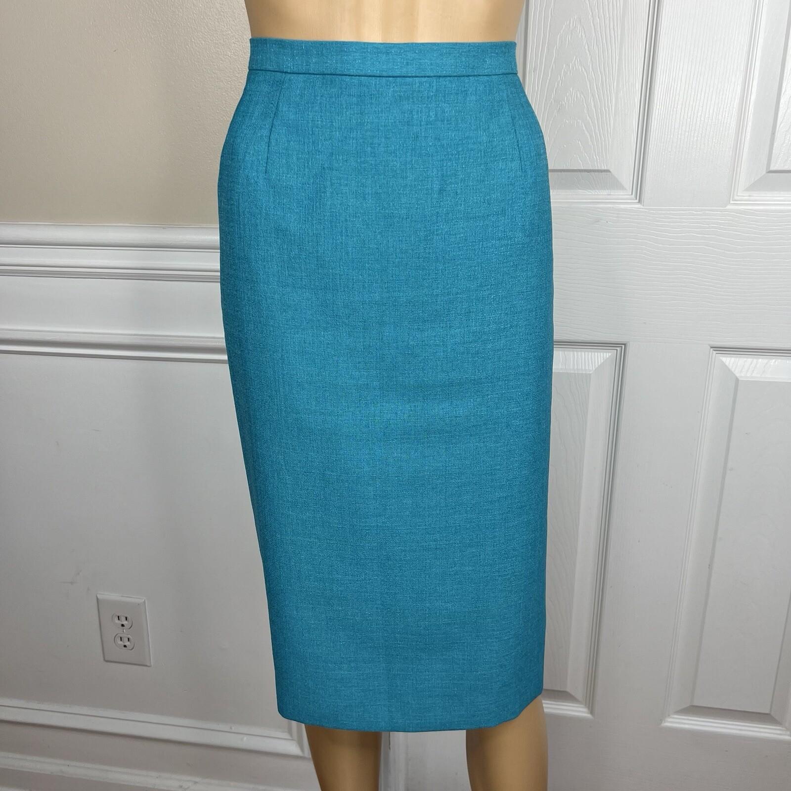 Le Suit Women Polyester Skirt Suit Size 14 Teal Short Sleeve Lined Career 2PC