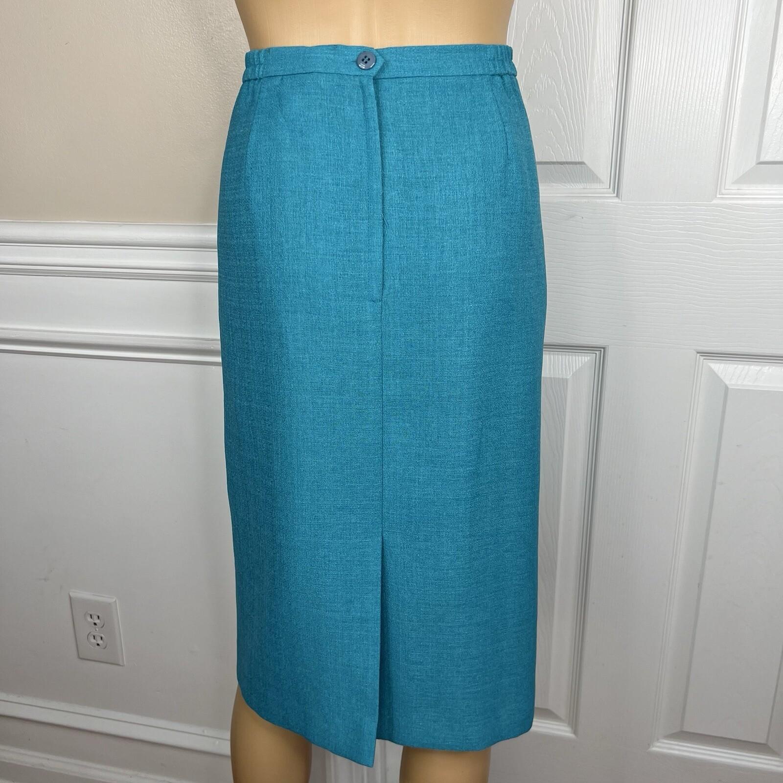Le Suit Women Polyester Skirt Suit Size 14 Teal Short Sleeve Lined Career 2PC