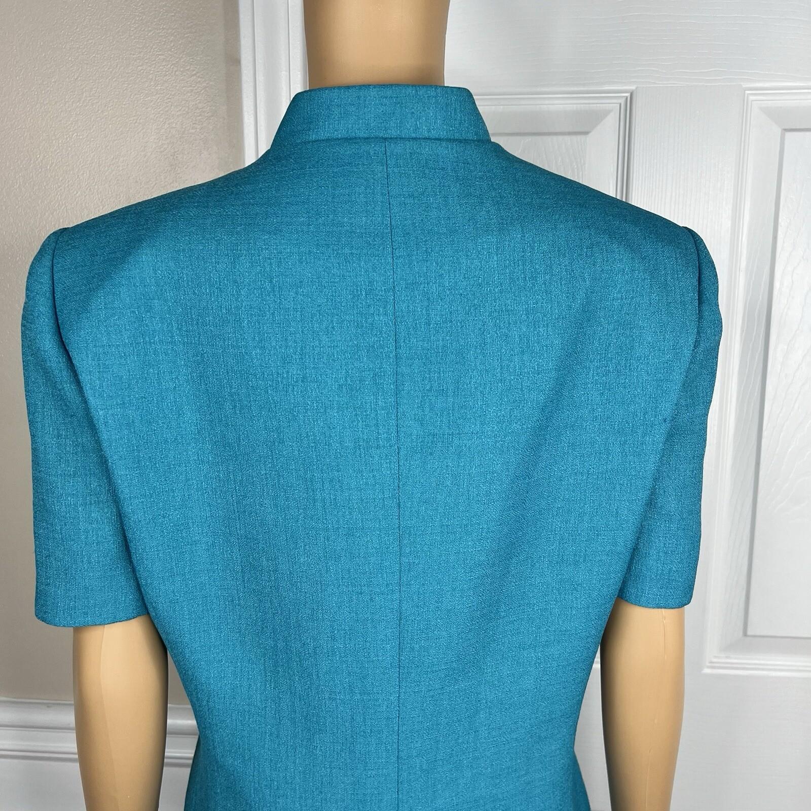 Le Suit Women Polyester Skirt Suit Size 14 Teal Short Sleeve Lined Career 2PC