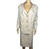 KASPER Polyester Skirt Suit Size 20W Stand Up Collar Beige Silver Cocktail 2PC