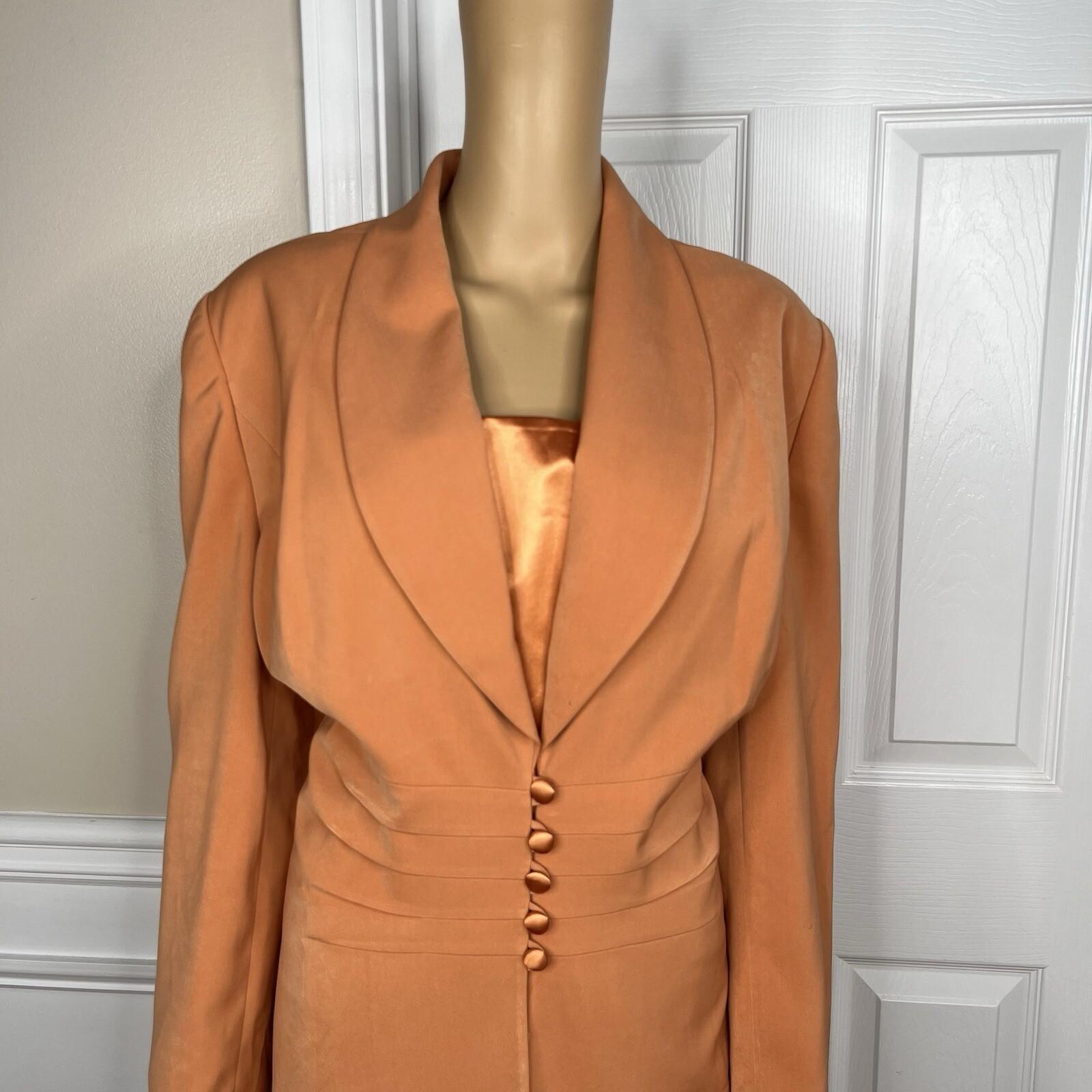 GMI Polyester Skirt Suit Pant 14 Faded Tangerine Ruffle Shawl Collar 3PC New