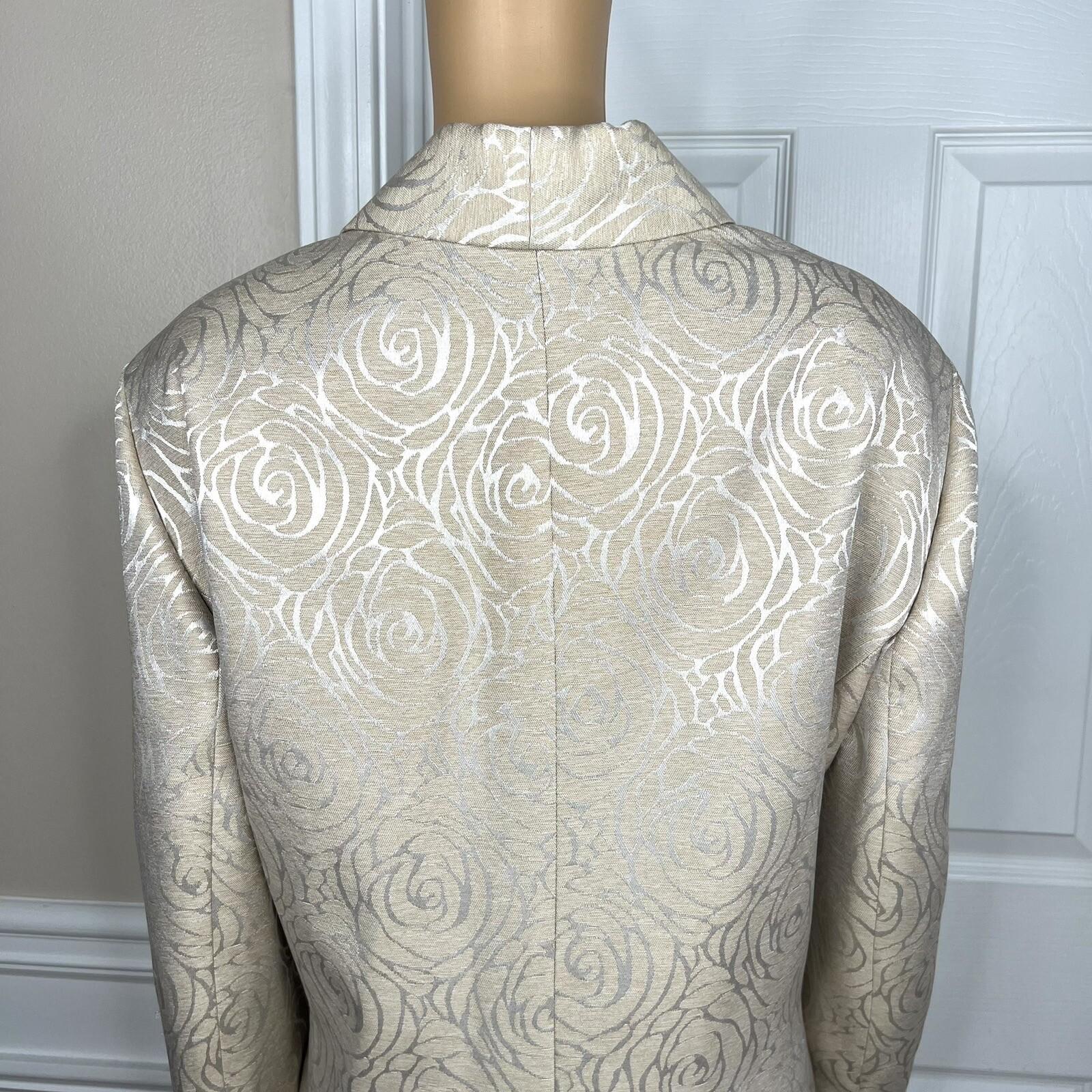 KASPER Polyester Skirt Suit Size 20W Stand Up Collar Beige Silver Cocktail 2PC