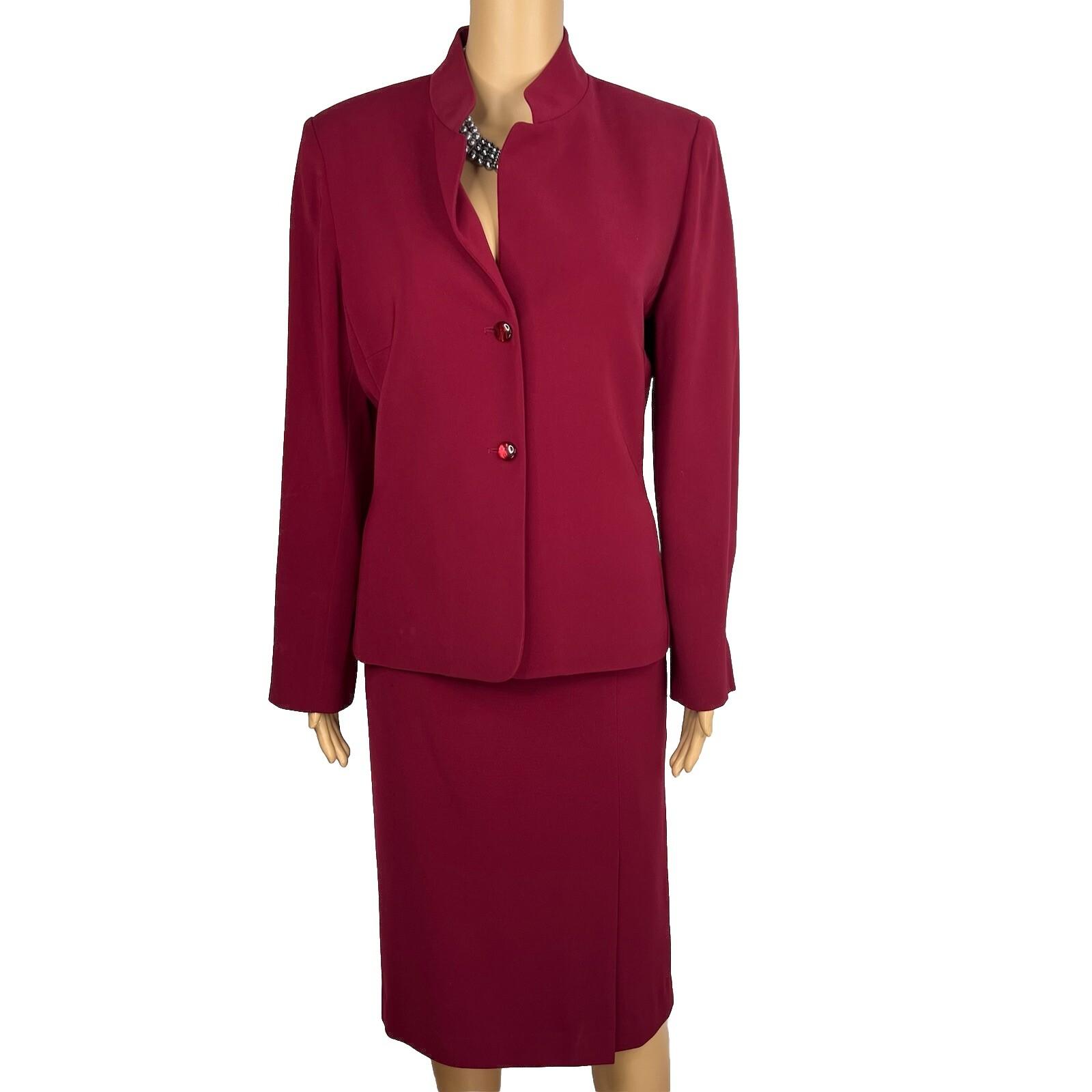 Kasper Polyester Skirt Suit Size 8 Wine Stand Up Collard Lined Cocktail 2PC