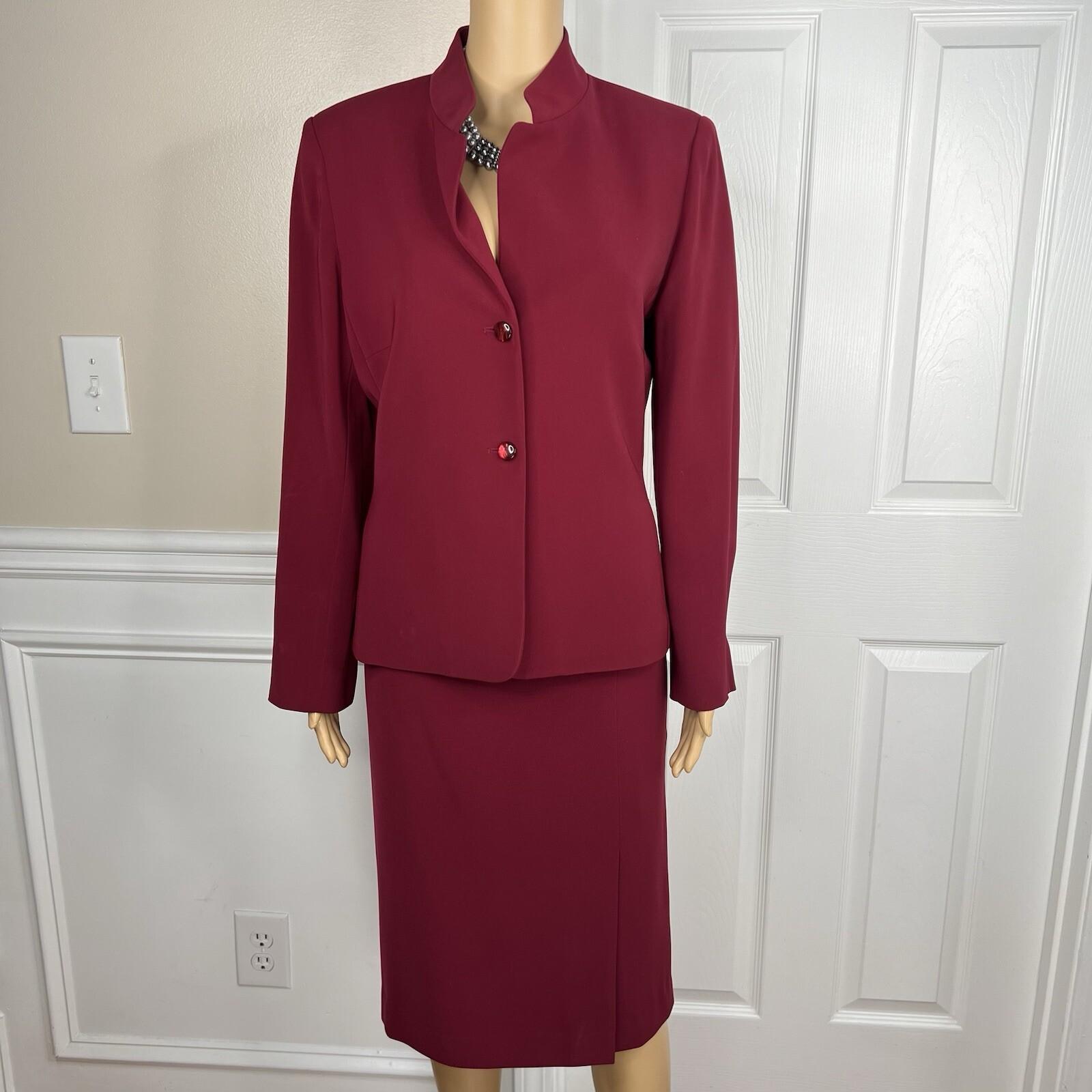 Kasper Polyester Skirt Suit Size 8 Wine Stand Up Collard Lined Cocktail 2PC