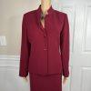 Kasper Polyester Skirt Suit Size 8 Wine Stand Up Collard Lined Cocktail 2PC