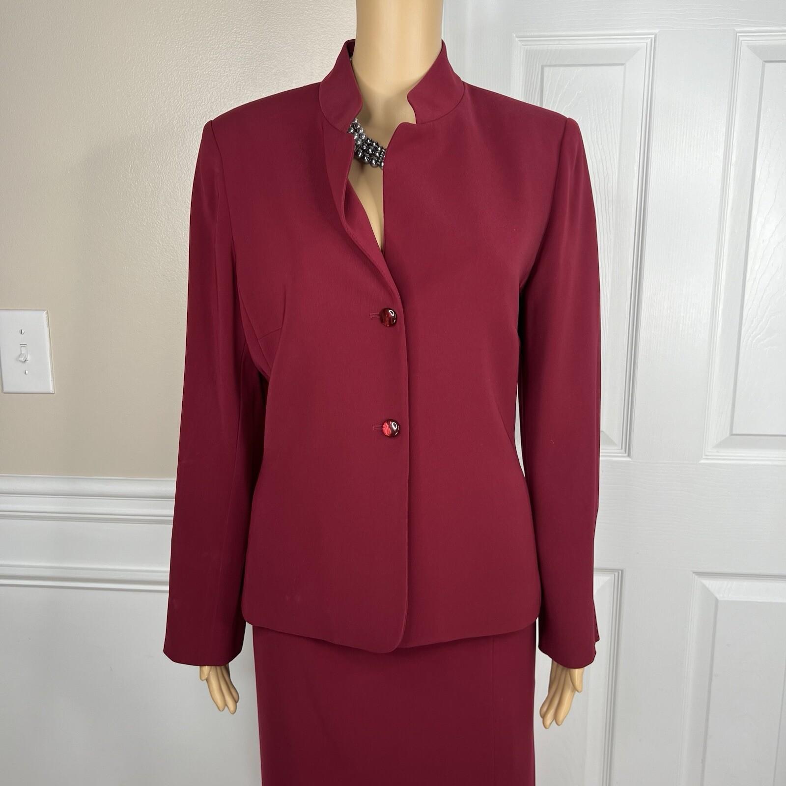 Kasper Polyester Skirt Suit Size 8 Wine Stand Up Collard Lined Cocktail 2PC
