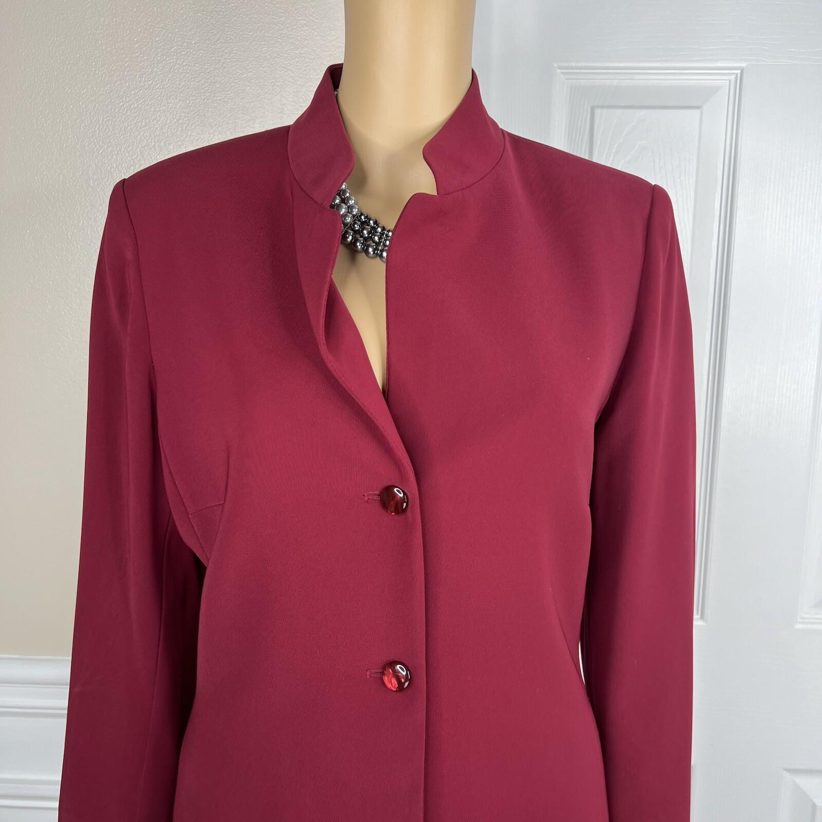 Kasper Polyester Skirt Suit Size 8 Wine Stand Up Collard Lined Cocktail 2PC