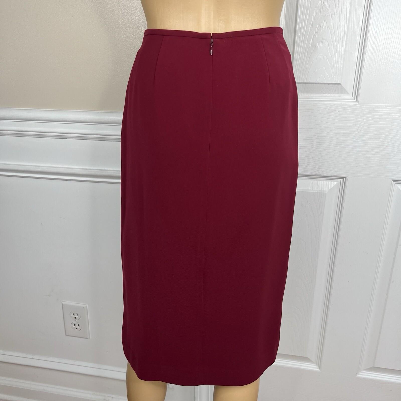 Kasper Polyester Skirt Suit Size 8 Wine Stand Up Collard Lined Cocktail 2PC