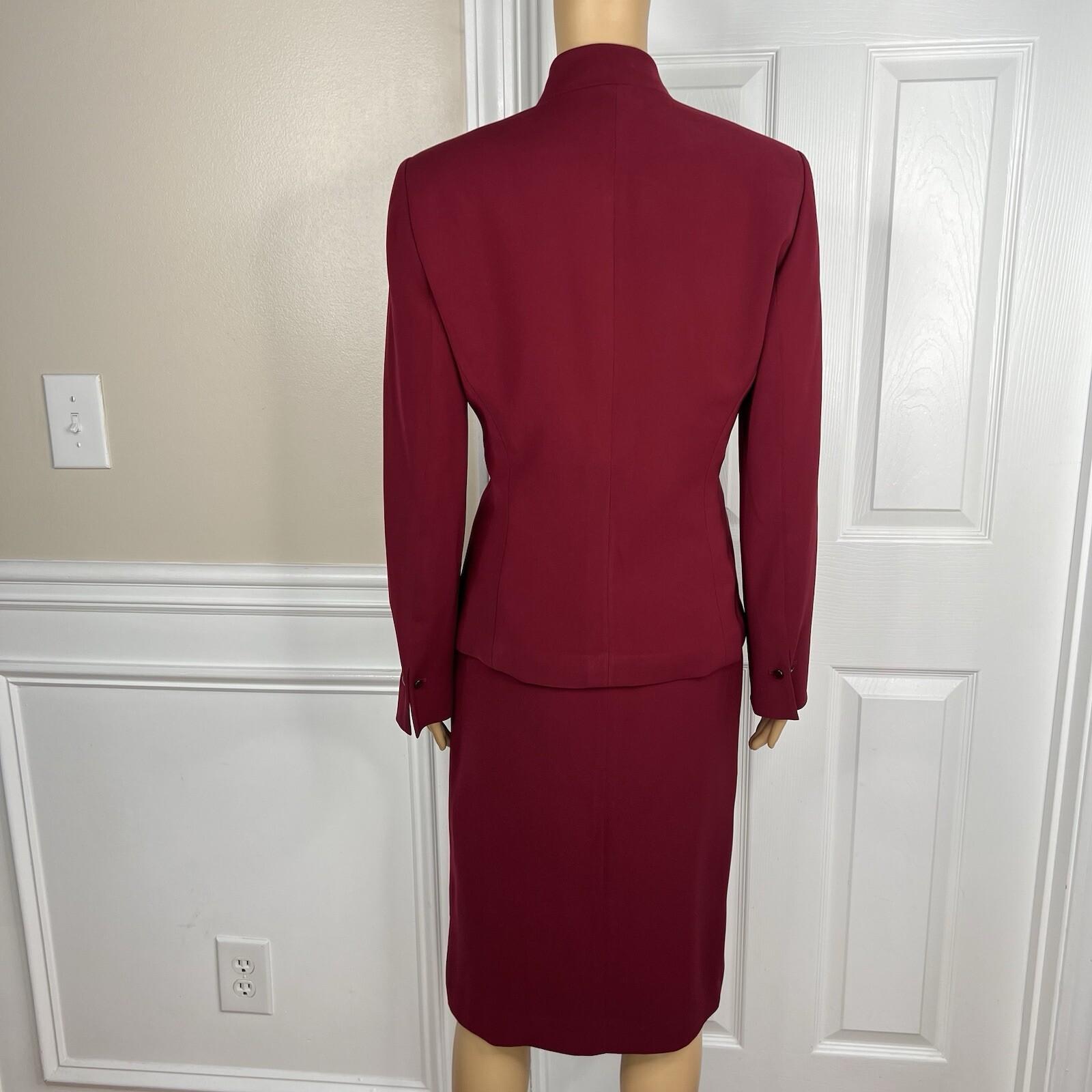 Kasper Polyester Skirt Suit Size 8 Wine Stand Up Collard Lined Cocktail 2PC
