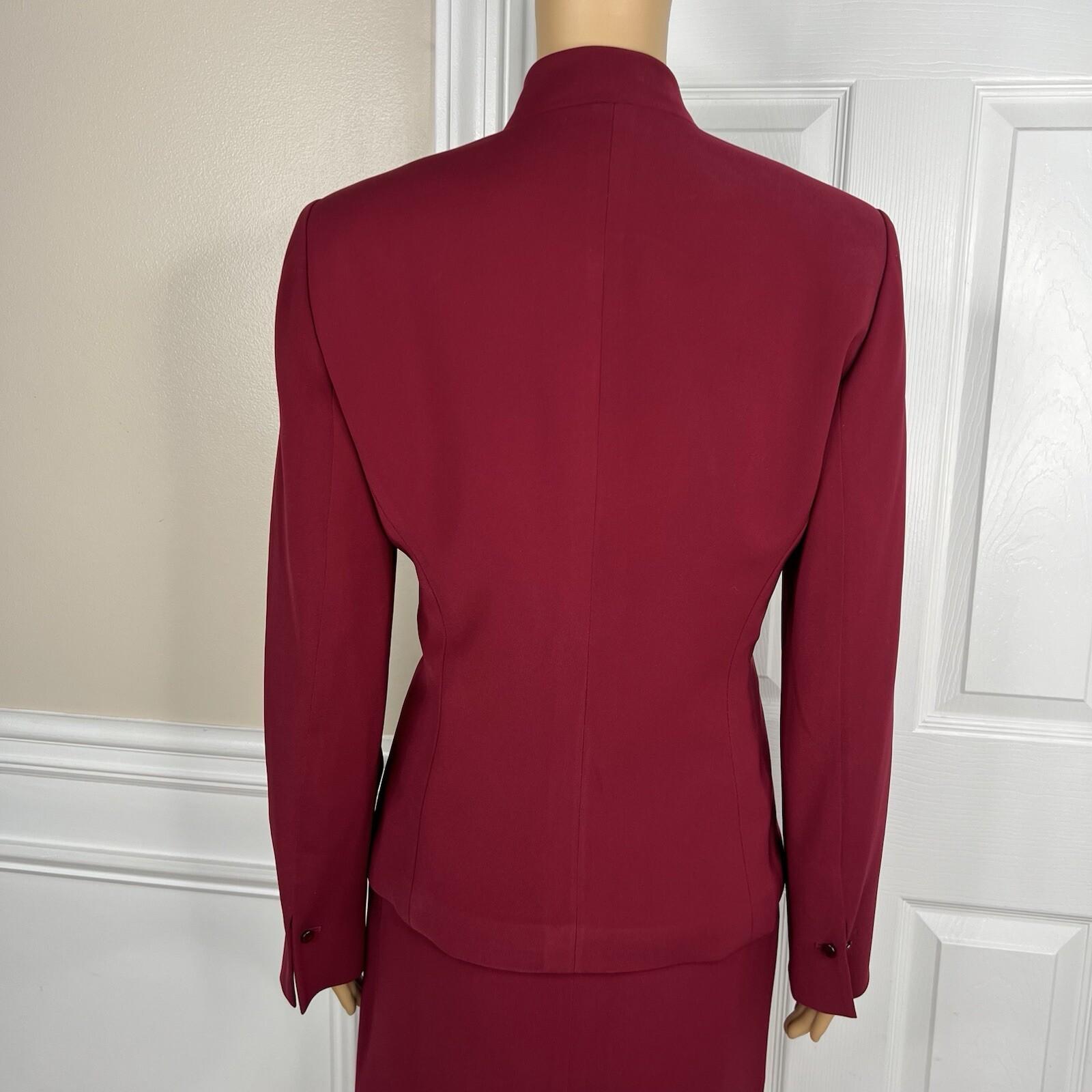Kasper Polyester Skirt Suit Size 8 Wine Stand Up Collard Lined Cocktail 2PC