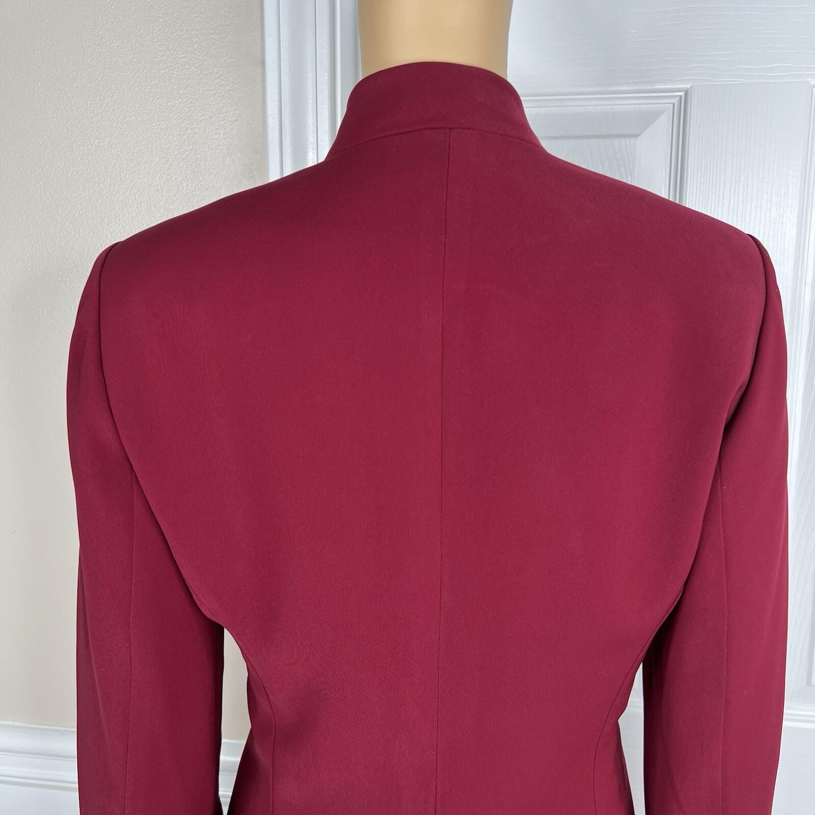 Kasper Polyester Skirt Suit Size 8 Wine Stand Up Collard Lined Cocktail 2PC