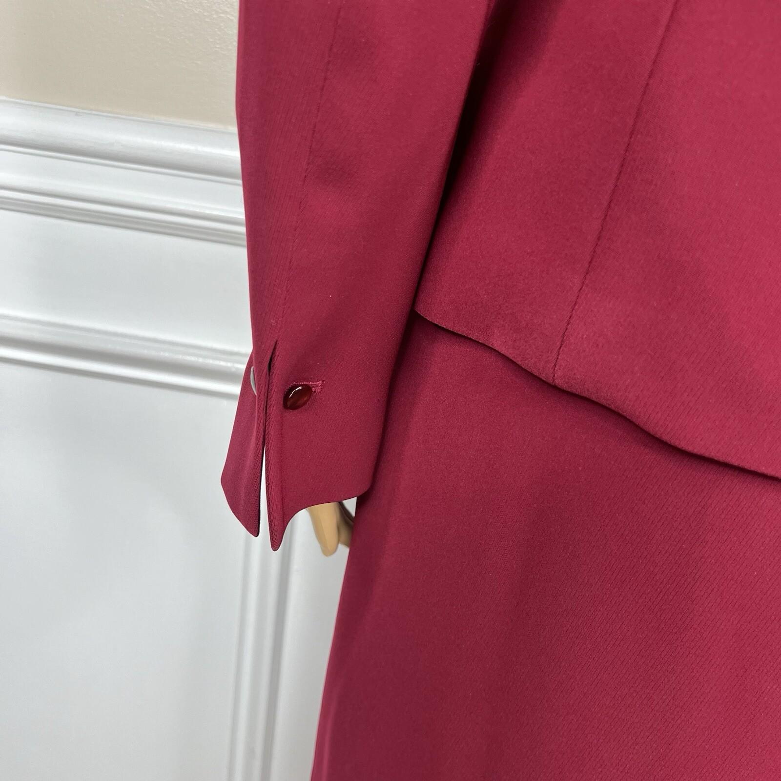 Kasper Polyester Skirt Suit Size 8 Wine Stand Up Collard Lined Cocktail 2PC