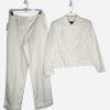 LARRY LEVINE Polyester Pant Suit Size 12 Off white Lined Career Business 2PC