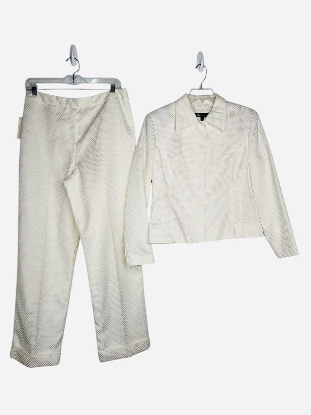 LARRY LEVINE Polyester Pant Suit Size 12 Off white Lined Career Business 2PC
