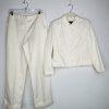 LARRY LEVINE Polyester Pant Suit Size 12 Off white Lined Career Business 2PC