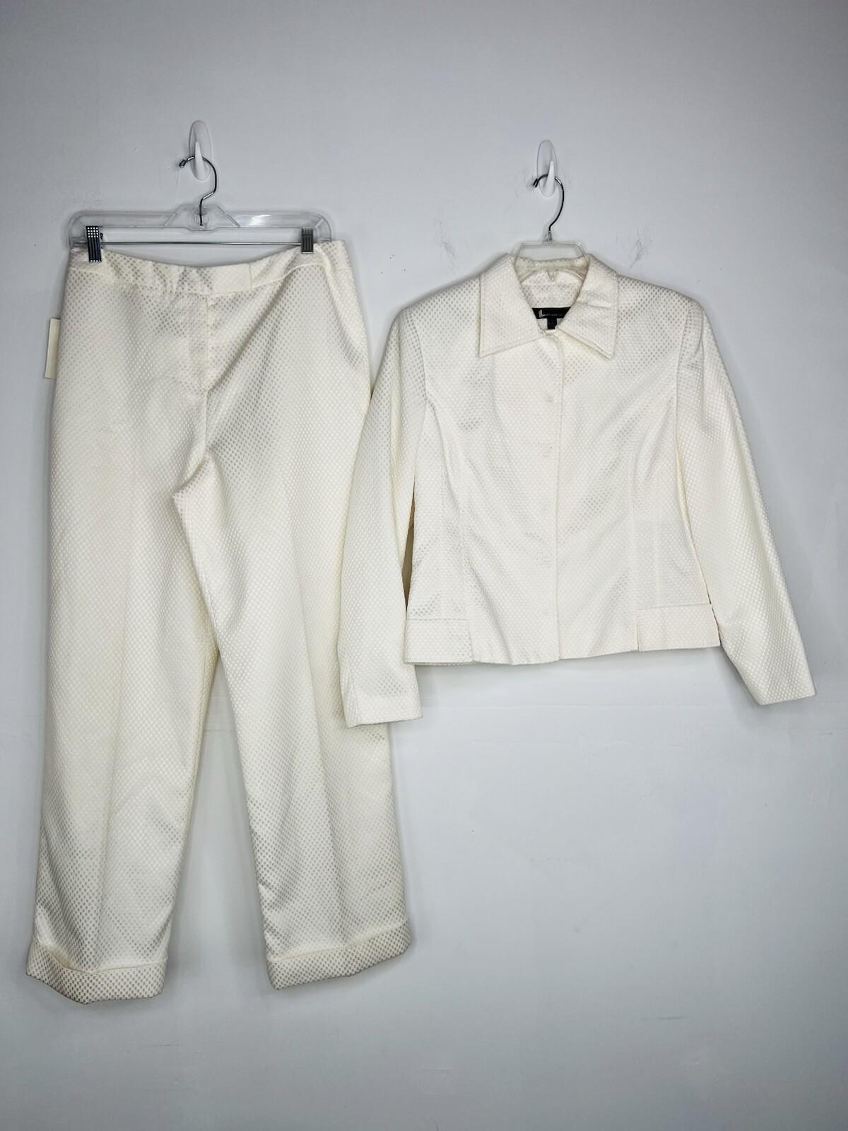 LARRY LEVINE Polyester Pant Suit Size 12 Off white Lined Career Business 2PC