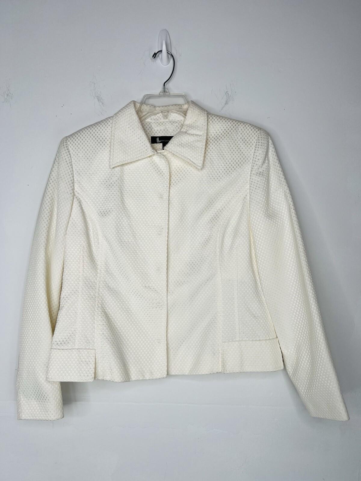 LARRY LEVINE Polyester Pant Suit Size 12 Off white Lined Career Business 2PC