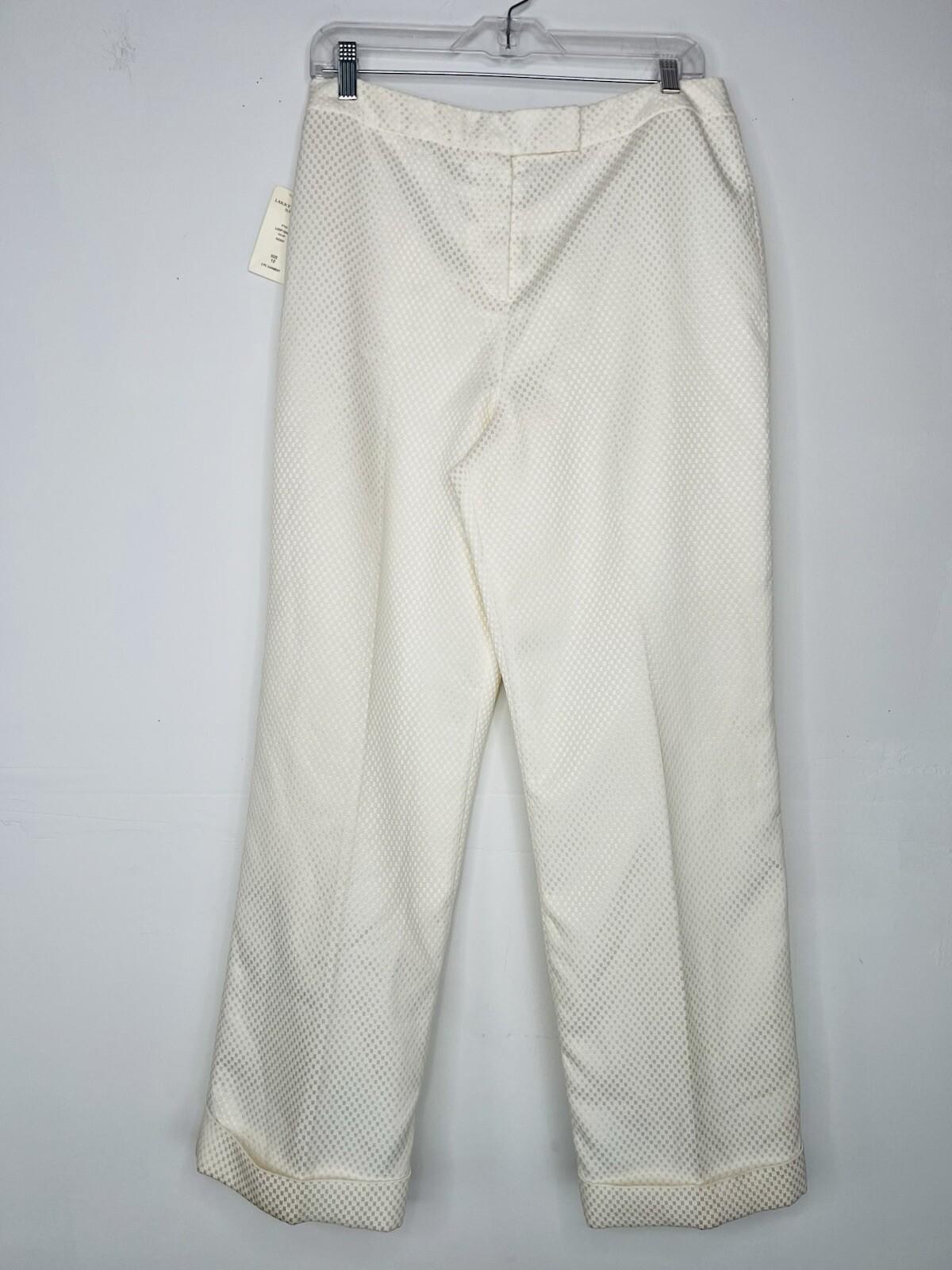 LARRY LEVINE Polyester Pant Suit Size 12 Off white Lined Career Business 2PC