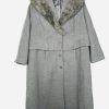 Roaman's Women Tweed Coat Size 28W Light Gray Faux Fur Collar Warm Cozy Maxi