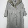 Roaman's Women Tweed Coat Size 28W Light Gray Faux Fur Collar Warm Cozy Maxi