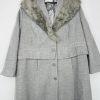 Roaman's Women Tweed Coat Size 28W Light Gray Faux Fur Collar Warm Cozy Maxi