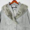 Roaman's Women Tweed Coat Size 28W Light Gray Faux Fur Collar Warm Cozy Maxi