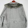 Roaman's Women Tweed Coat Size 28W Light Gray Faux Fur Collar Warm Cozy Maxi