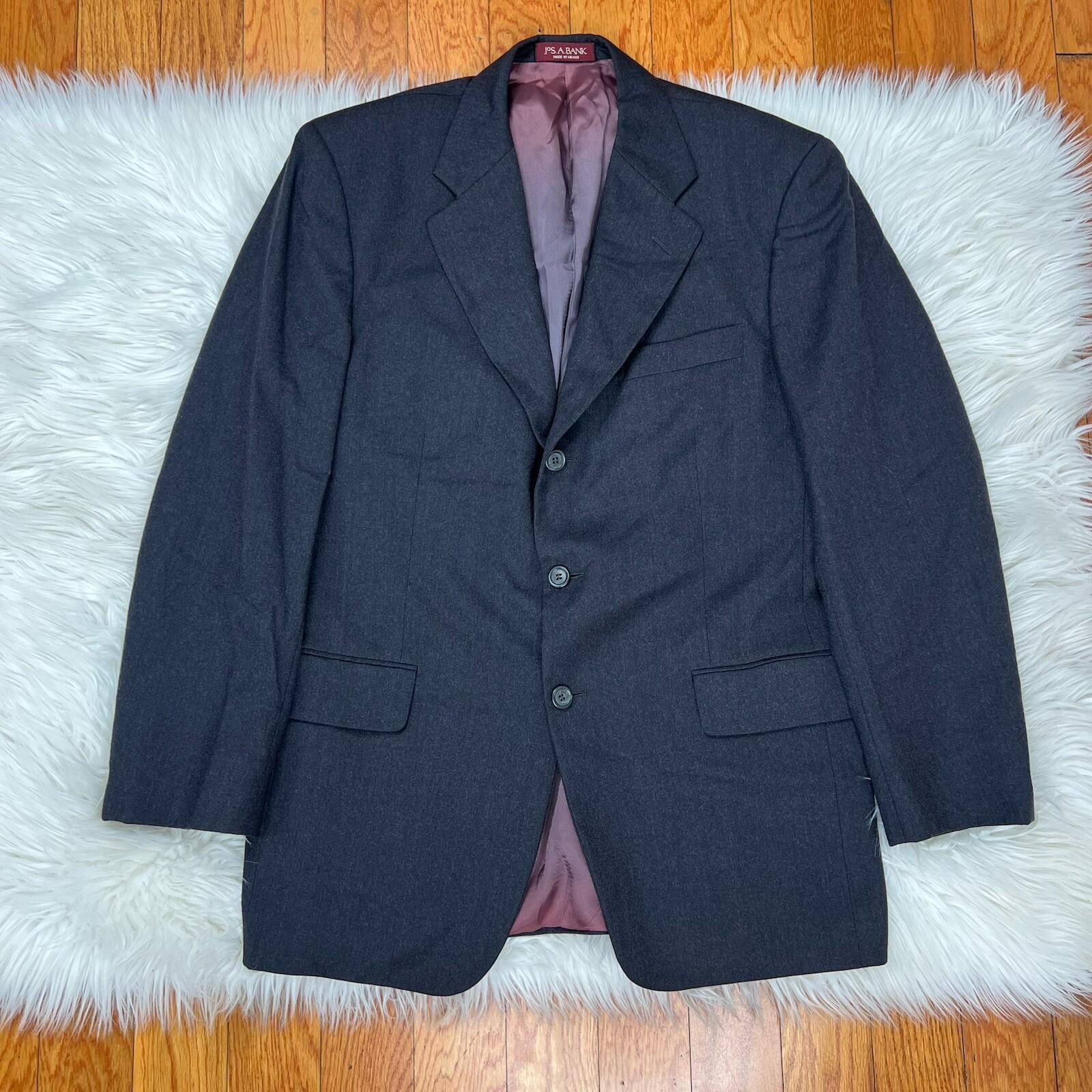 JoS A Bank Cashmere Blend Suit 39R Pants 32x31.5 Charcoal Gray Notch Collar 2PC