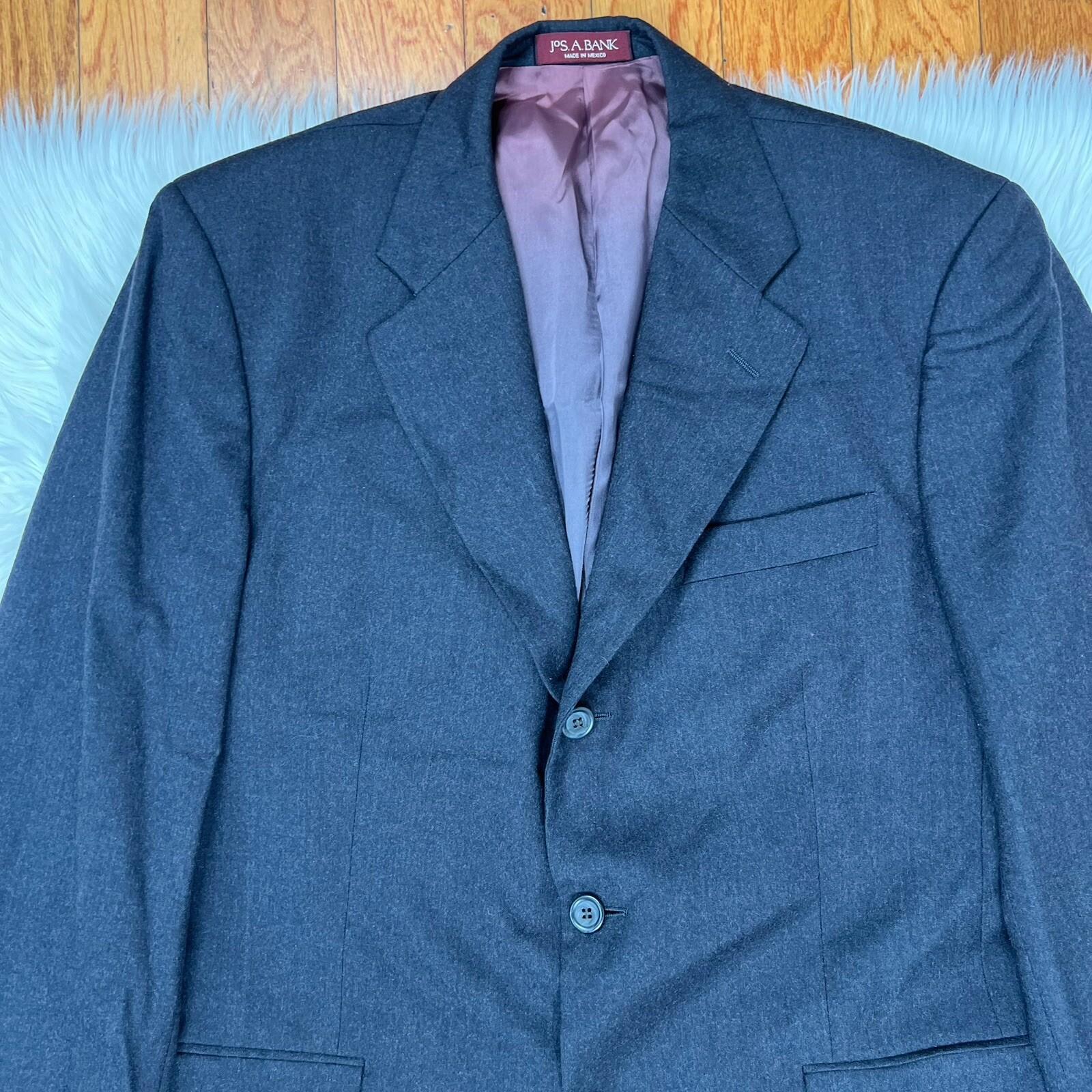 JoS A Bank Cashmere Blend Suit 39R Pants 32x31.5 Charcoal Gray Notch Collar 2PC