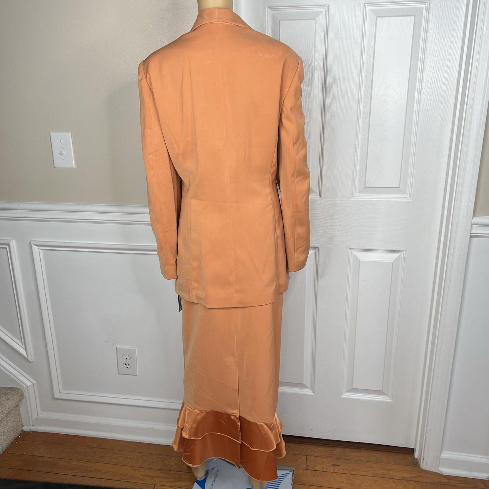 GMI Polyester Skirt Suit Pant 14 Faded Tangerine Ruffle Shawl Collar 3PC New