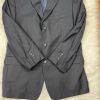 Calvin Klein Wool Suit 42R Pants 35x30 Black Striped Slim Fit Notch Collar 2PC